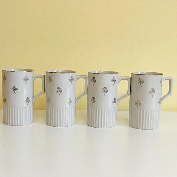 4 Vtg Irish Clover Porcelain Coffee Cups Saucers Japan Tea Cup, Mugs - Picture 5 of 14